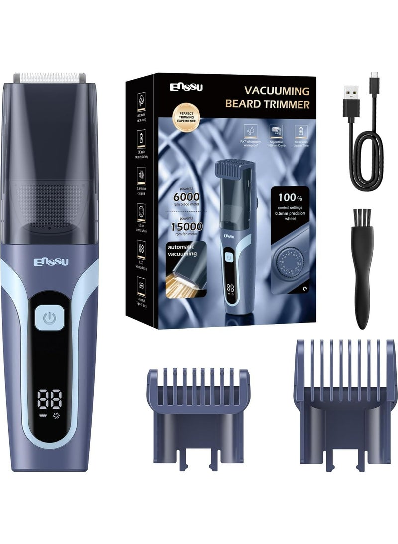 ENSSU Men's Beard Trimmer with Vacuum System Type-C Rechargeable, Electric Shaver for Men with Precision Wheel and Safety Lock, Beard Trimmer and Trimmer Men with 2 Combs, Black - Image 4